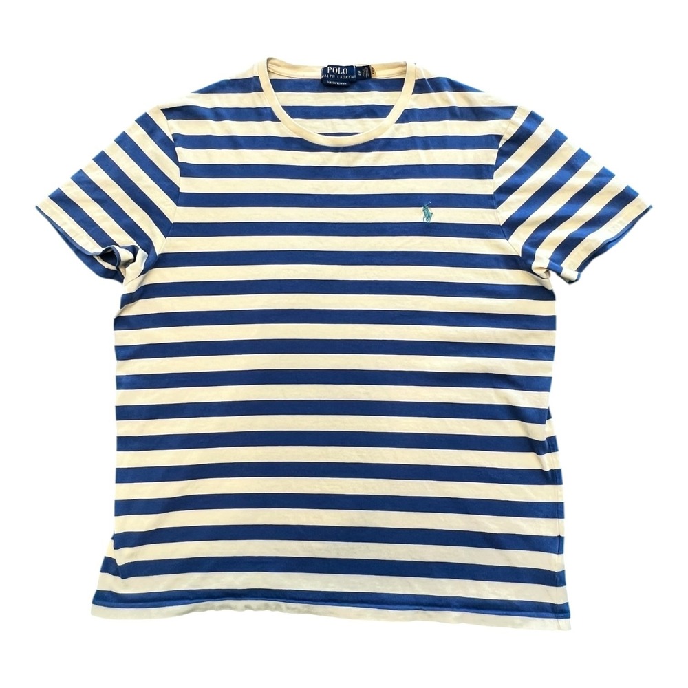 Polo Ralph Lauren‎ XL Custom Slim Fit Navy Cream Striped Cotton Tee